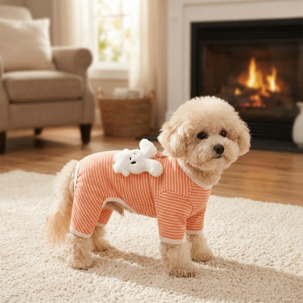 Soft Dog Striped Jumpsuit Warm Pet Belly Cover Dog Base Clothing Dog Pajamas Autumn Winter