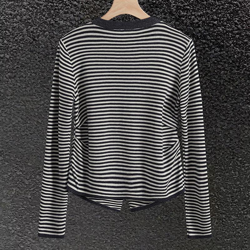 Women's Striped Knit Sweater with Front Slit