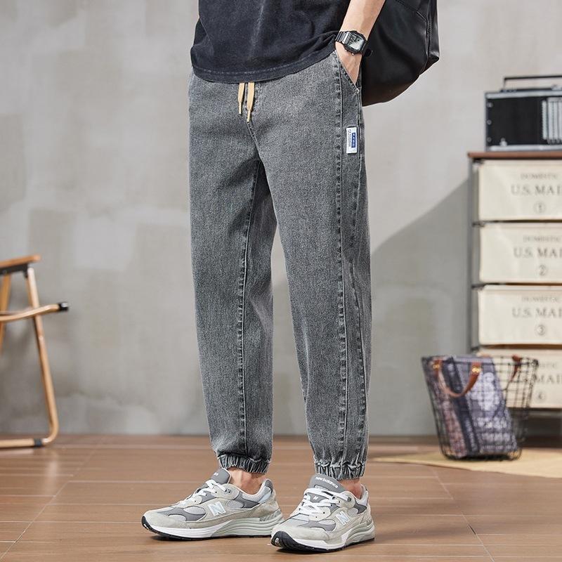 Jeans Men's Autumn New Trendy Versatile Loose Foot Tie Trendy Brand Elastic Waist Pants Men's Spring and Autumn