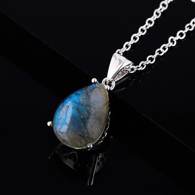 Pear Shape 10*14MM Natural Labradorite Pendant  Silver Pendant Necklace Gift Anniversary Party Vintage