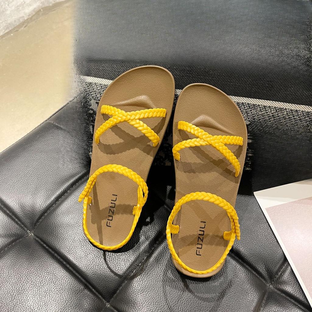 Comfortable Open-toed Women's Flat Sandals Korean Style Fashion Roman Beach Shoes Woven Cross Band Casual Sandals for Summer