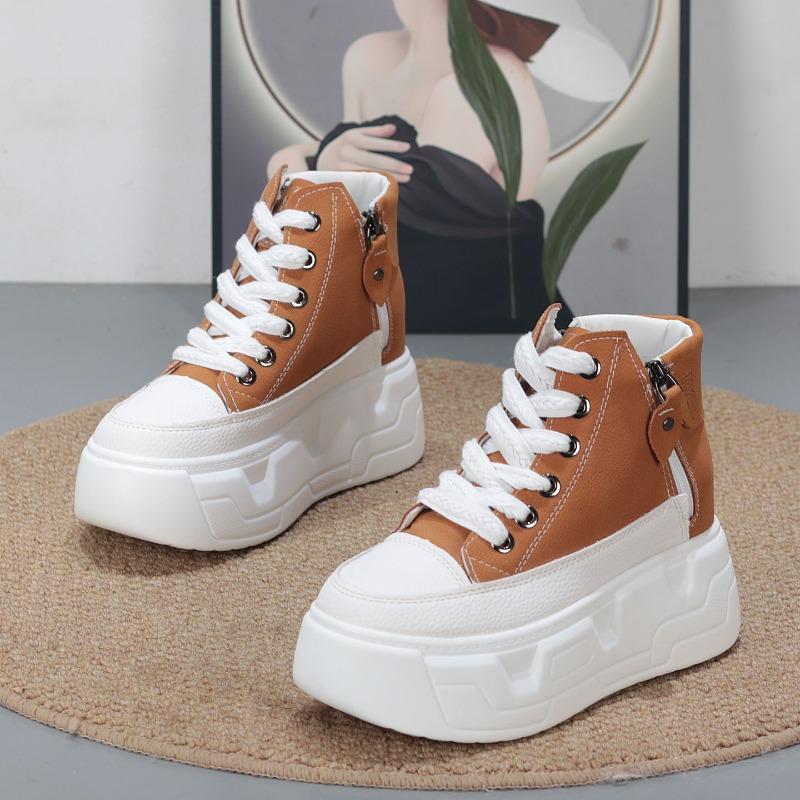 Módní 8CM Vysoce Kvalitní Mikrovláknová Kůže Bílé Platformové Tenisky pro Ženy Klínový Podpatek Tenisky Boty Pohodlné Ležérní Boty Ženské