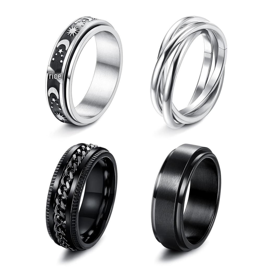 Rotatable Titanium Steel Moon & Stars Ring for Men - European & American Style Stainless Steel Couple Ring