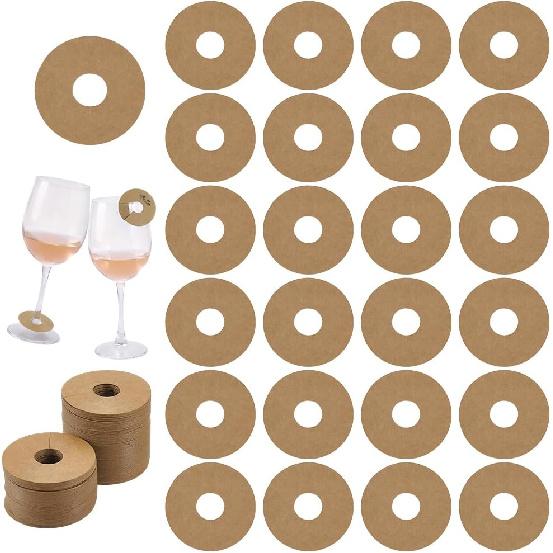 FINGERINSPIRE 200 Pcs Paper Drink Name Tags for Wine Glasses 2inch Round Tan/White Color Wine Glass Marker Blank Wine Glass Charm Cocktail Champagne