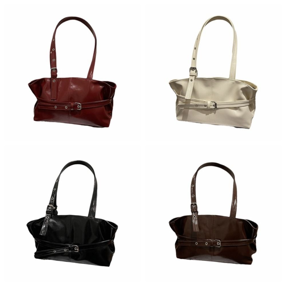 Korean Style Underarm Bag PU Leather Bowling Bag Fashion Retro Shoulder Bag  Women