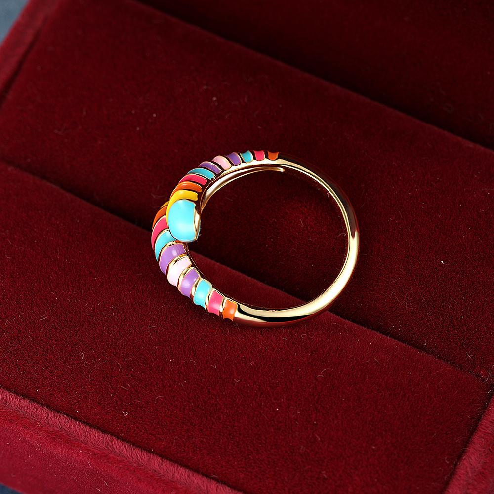 Gold Color Rainbow Enamel Adjustable Rings for Women Opening Rings Wedding Jewelry