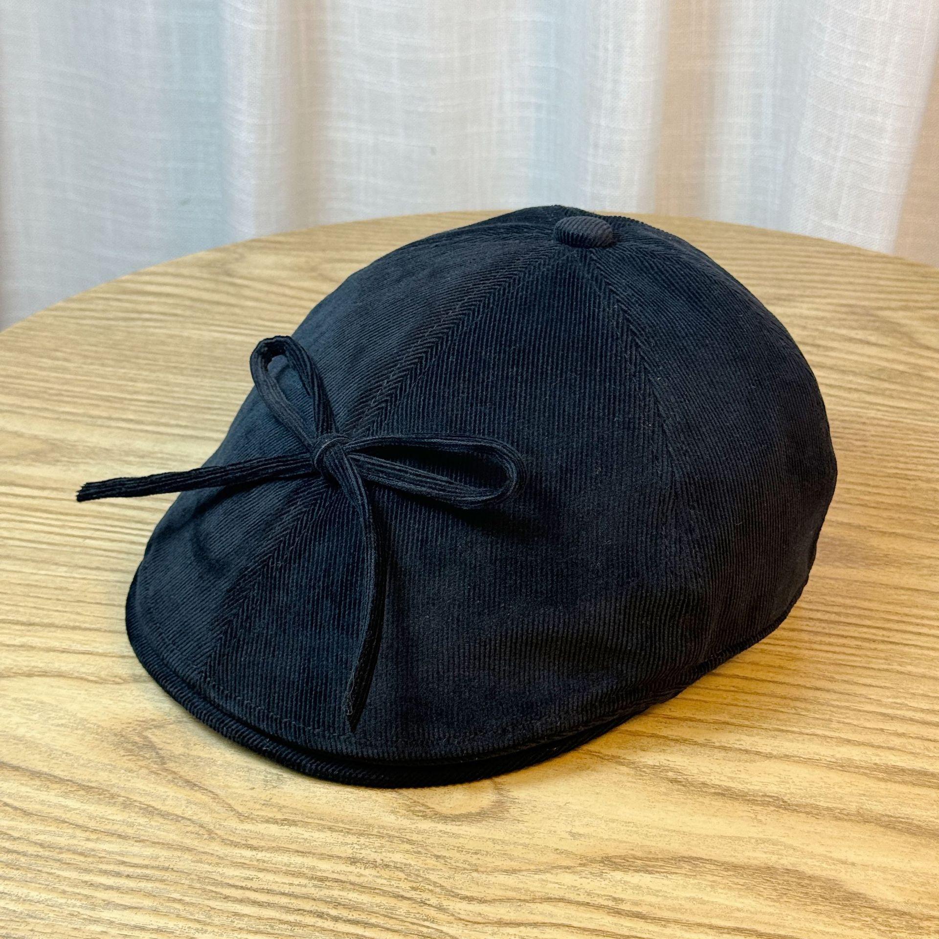 

Korean-style high-quality artistic bowknot duckbill cap for women, autumn and winter corduroy newsboy cap, reversible forward cap Adult54-60Adjustable чёрный