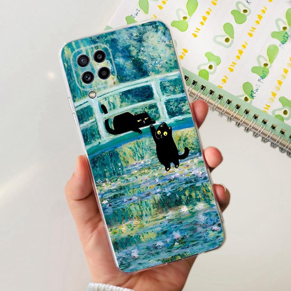 For Samsung Galaxy M32 4G Case New Floral Print TPU Soft Silicon Cover For Samsung M32 M 32 SM-M325FV Cute Cat Phone Case Fundas