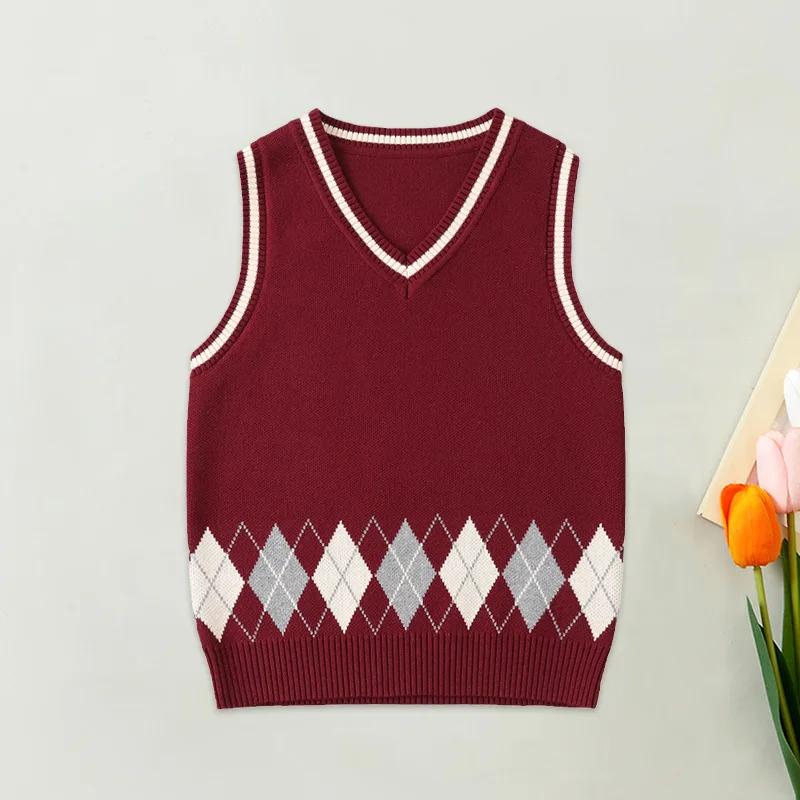 Teen Westen Kinder Strickweste Jungen & Mädchen Schuluniform Pulloverweste 100% Baumwolle V-Ausschnitt Pullover Preppy Stil Kinder Tops
