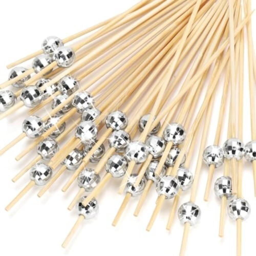 100pcs Mirror Finish Disco Ball Fruit Fork 12 Cm Bamboo Skewers Creative Cake Toppers  Fruit Salad
