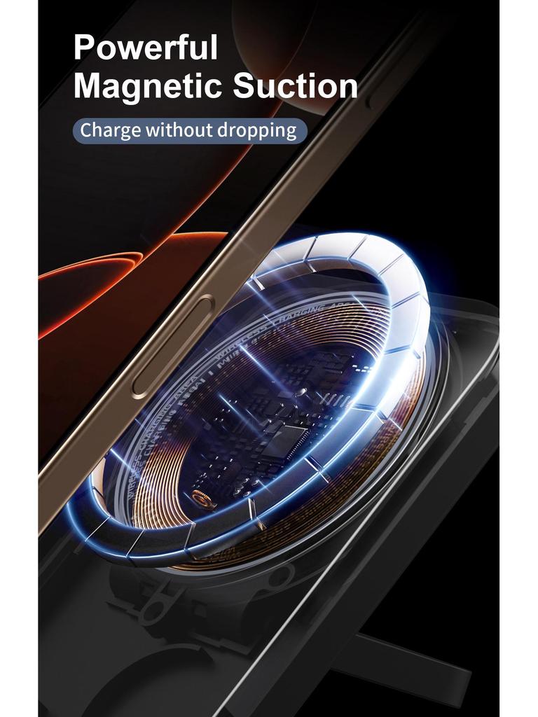 15W Foldable Magnetic Stand: 3-in-1 Wireless Charger for Phone, Watch & Earbuds