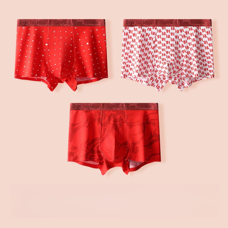 3pcs Red Men's Underwear Seamless Flat Corner Underwear Without Any Marks Boxer Brief