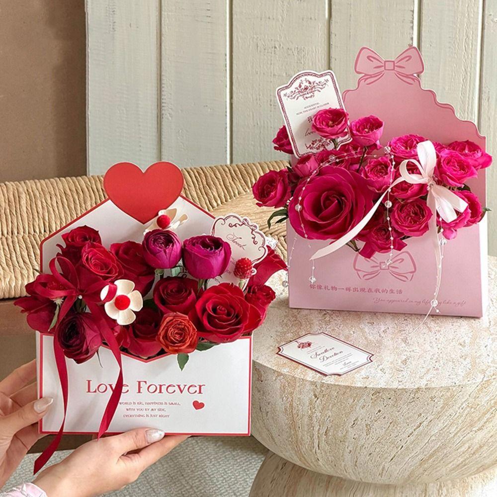 10 Pieces Folding Valentine Envelope Boxes Heart Pattern Flower Gift Box  Romantic Decorations