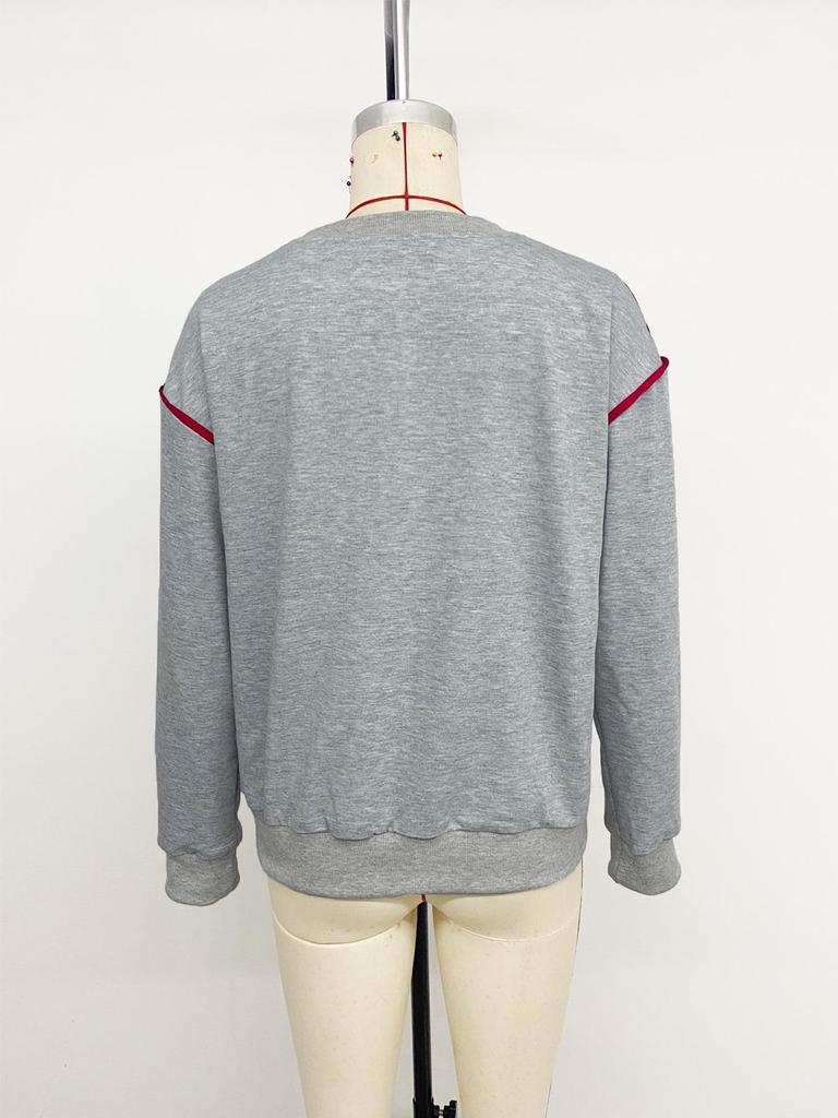 Heart Embroidered Korean-Style Loose Hoodie for Women - Long Drop Shoulder Sleeves, Round Neck, Autumn/Winter Fashion.