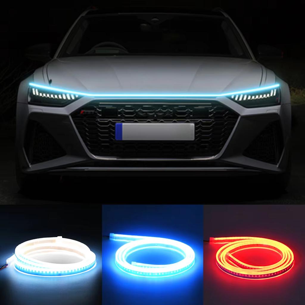 New LED Car Hood Decorative Light Strip Start Scan Dynamic Ambient Light Car Daytime Running Light DRL With Turn Signal Lamp 12V