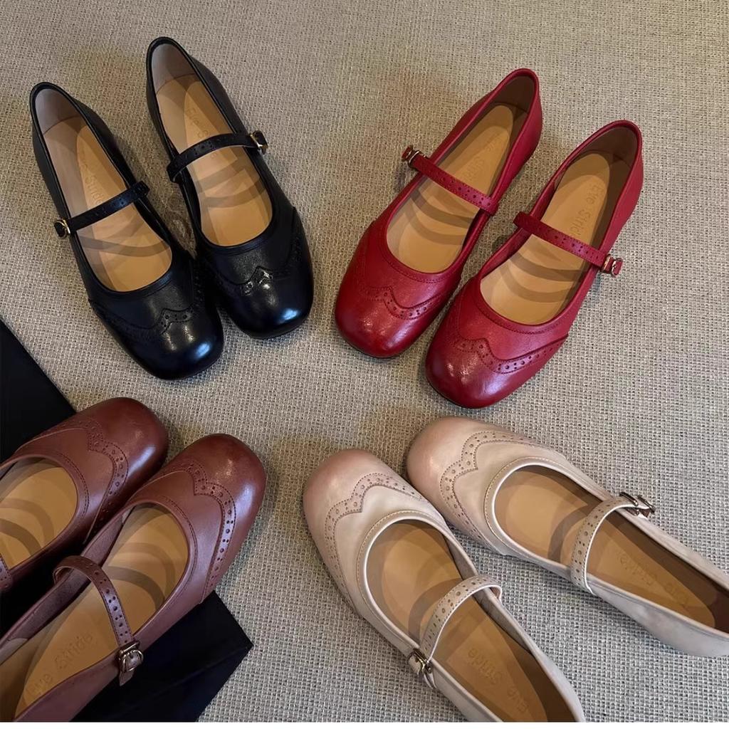 Women's high-heeled single shoes spring and summer new fashion ballet shoes retro versatile engraved shallow mouth Mary Jane shoes