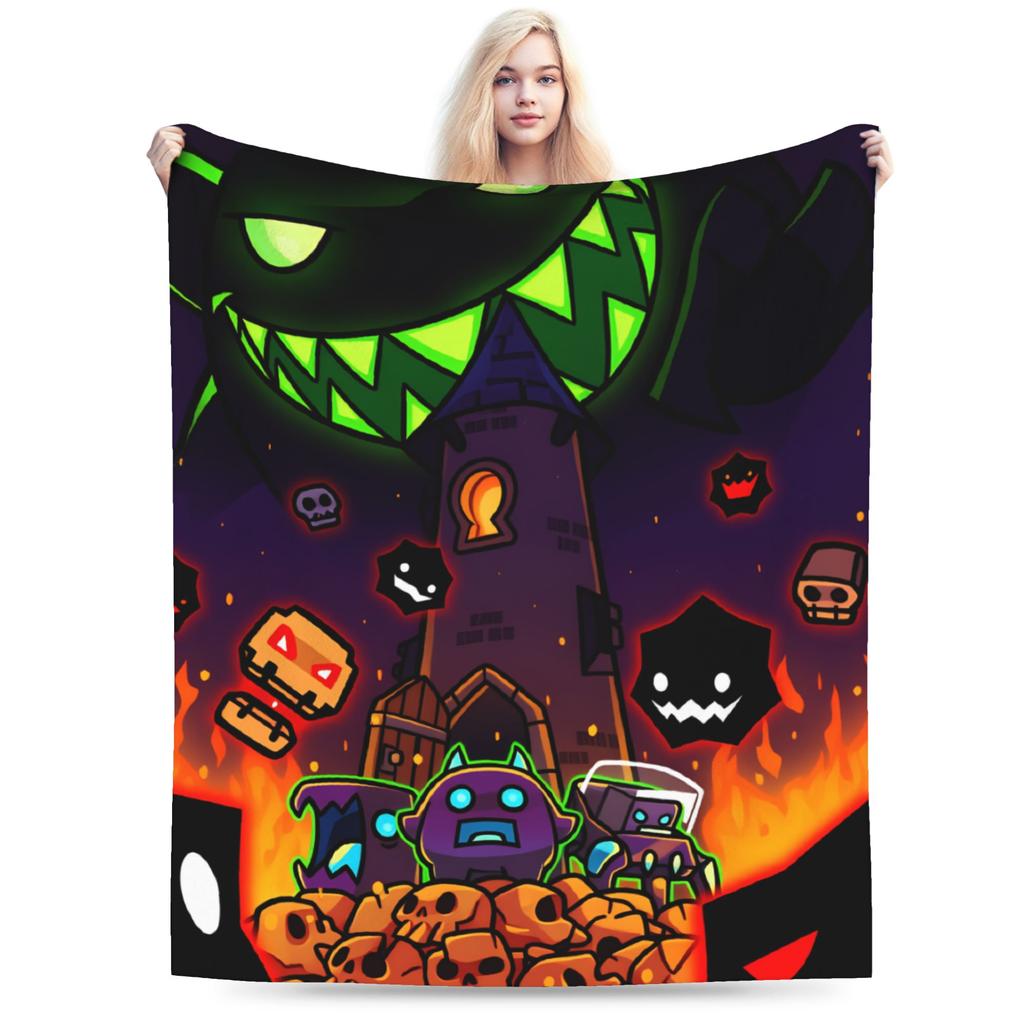 Geometry Dash Difficoltà Demon Faces Coperta Peluche Ragazzo Ragazza Coperta Plaid in Flanella Per Esterno Calda Morbida Copriletto