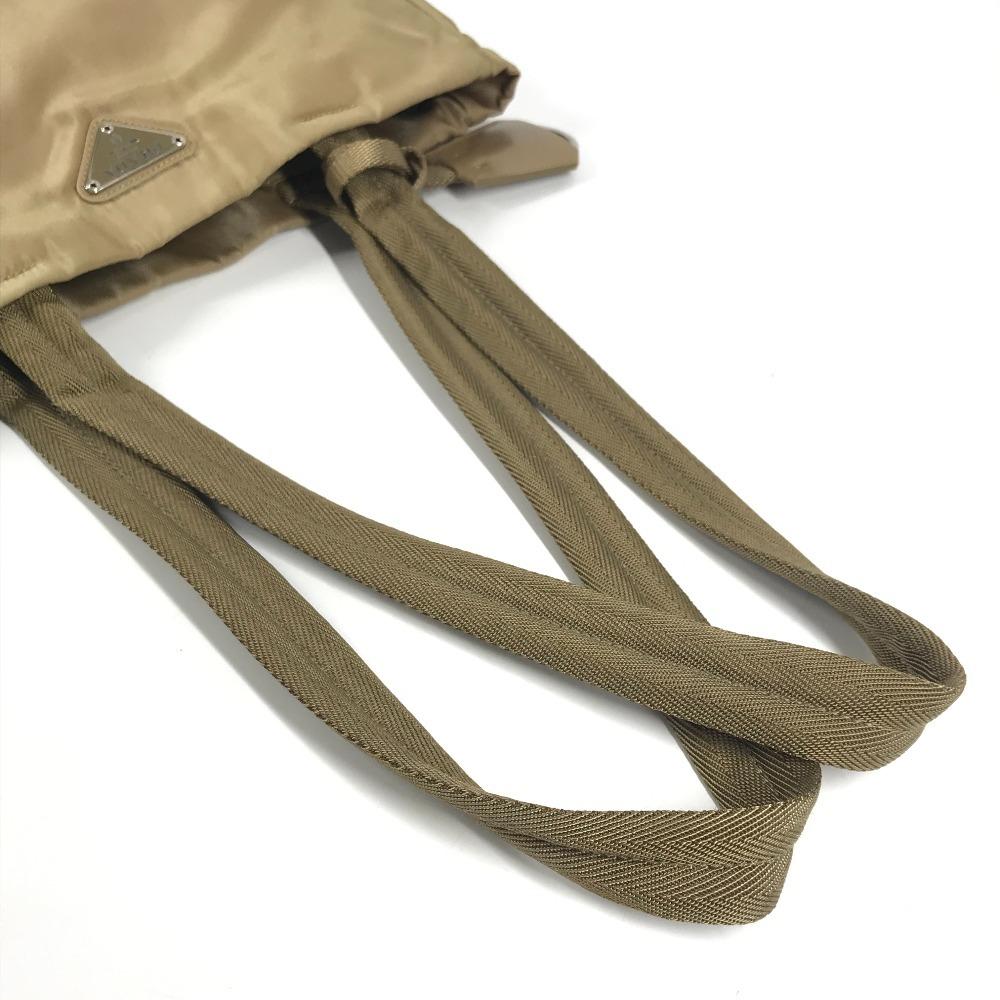PRADA B9223 triangle logo Vertical Tote Bag Shoulder Bag Nylon Beige