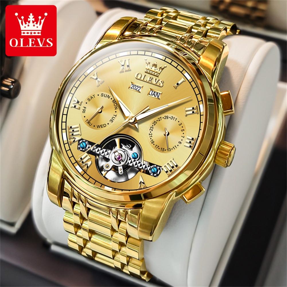 OLEVS 6607 Automatische Herrenuhren Top Original Mechanische Uhr für Herren Luxus Skelett Schwungrad Wasserdicht Kalender Armbanduhr