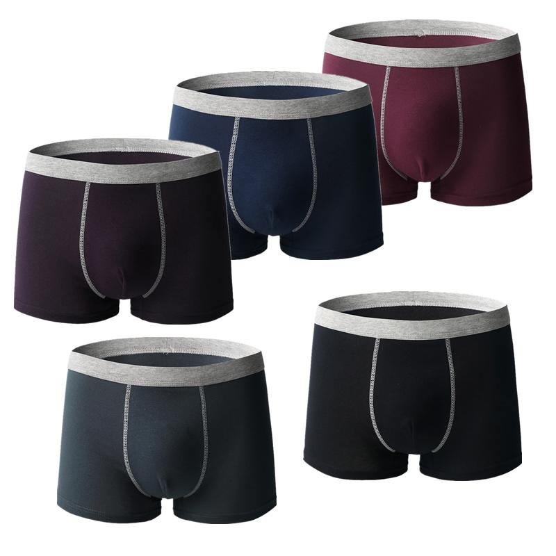 5 Pcs Men Cotton Boxer Briefs Mid‑Waist Antibacterial Breathable Underpants Comfort Soft Contrast Waistband Male Underwear L XL 2XL 3XL 4XL 5XL 6XL