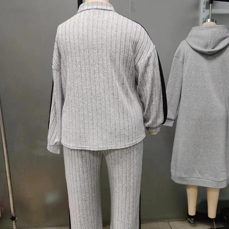 2-teiliges Damen-Oberteil-Hosen-Set Halber Reißverschluss Stehkragen Langärmeliges Sweatshirt Elastischer Bund Weitbeinige Sweatpants Sport-Outfit