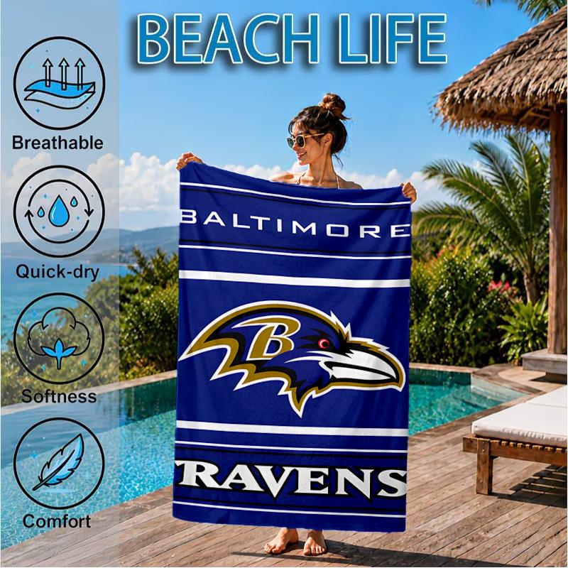 Football Ravens Logo Beach Towel, Microfiber Beach Towel, Perfect For Pool, Beach, Travel, Home Decor Beach Party Fan Gifts