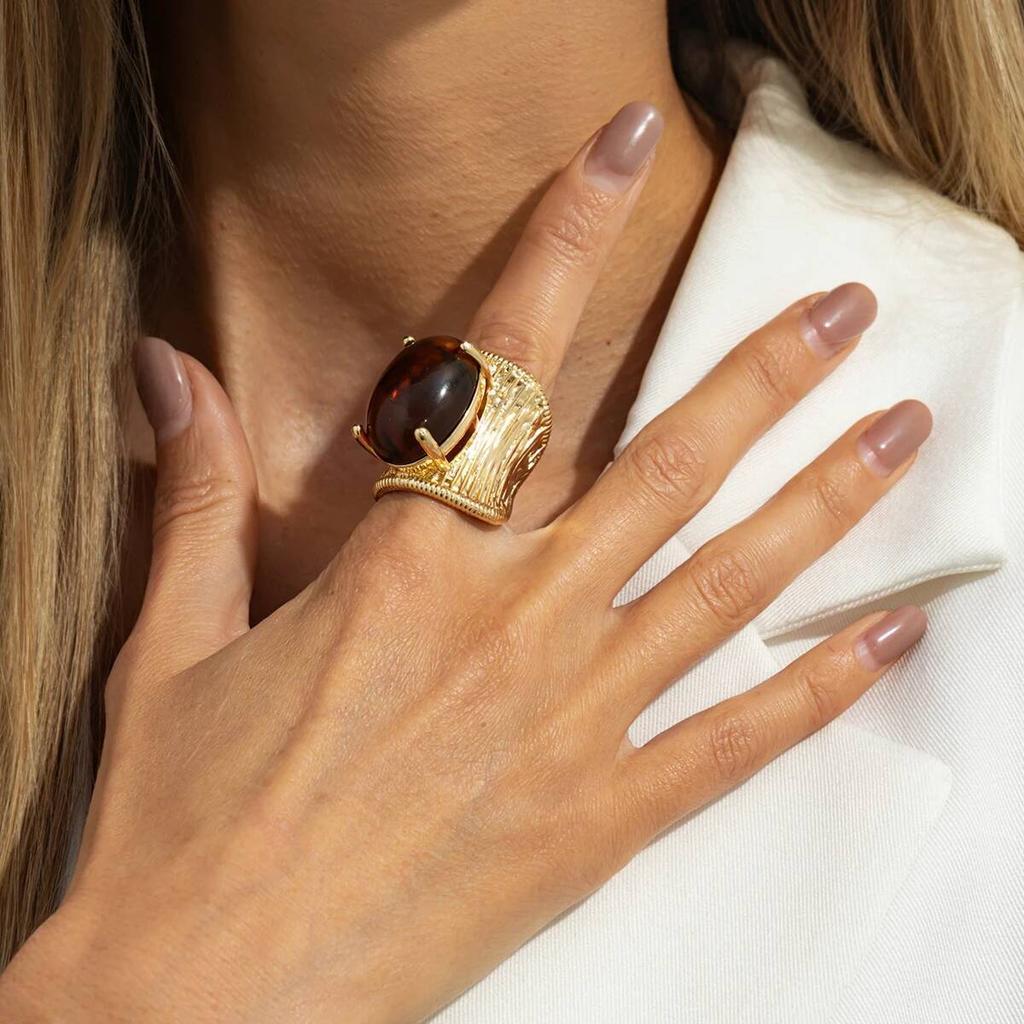 SHIXIN 5 Colors Luxury Elliptical Acrylic Chunky Open Rings for Women Vintage Geometric Golden Adjustable Wide Knuckle Ring Gift