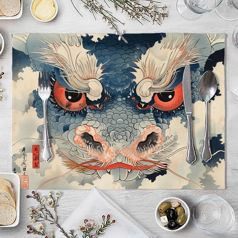 

1PC Ukiyoe Style Chinese Dragon Placemat Christmas Snowman Snowflake Kitchen Coffee Dining Table Mats Coaster Pad 1PC 30x45CM