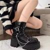 Süße Punk-Stiefeletten mit dickem Absatz für Damen, Herbstneu, Schwarze Nieten, Gothic, Klobiger Absatz, Motorrad-Stiefel, Schuhe mit seitlichem Reißverschluss