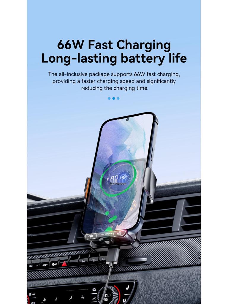 2026 Dual Motor Car Phone Holder with 90° Flip & Colorful Ambient Light Wireless Charger