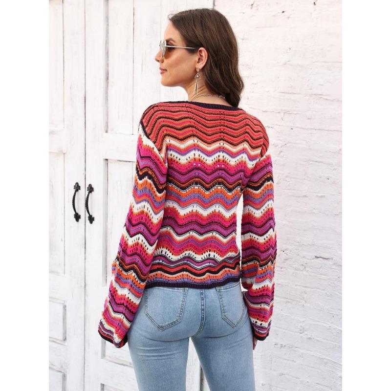 Women's Fall and Winter Wavy Patchwork Striped Sweater
