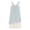 Super Good-looking and Thin Fake Two-piece Splicing Red Plaid Suspender Skirt Women's Summer New Loose Small Dress