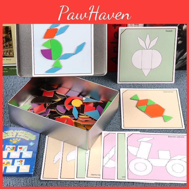 Magnetic Tangram Wooden Puzzle Toys 168 Pieces Early Childhood Gift Education