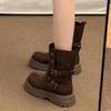 Maillard Brown Boots Platform Black Short Boots Women's 2025 New Autumn Retro Women's Shoes British Martin Boots
