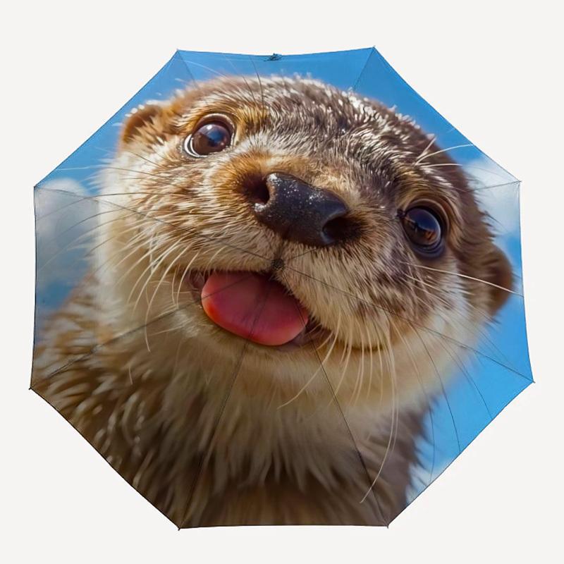 1pc Otter, Cute Automatic Open/Close Umbrella - Compact Travel Umbrella with 8-Rib Durable Frame, Lightweight & Portable Design z30
