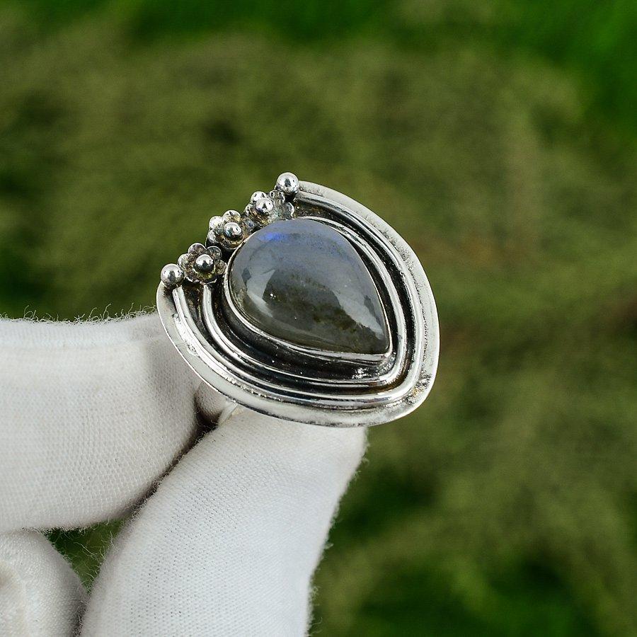 Birthday Gift For Her Natural Labradorite Stackable Adjustable Ring 925 Silver Adjustable