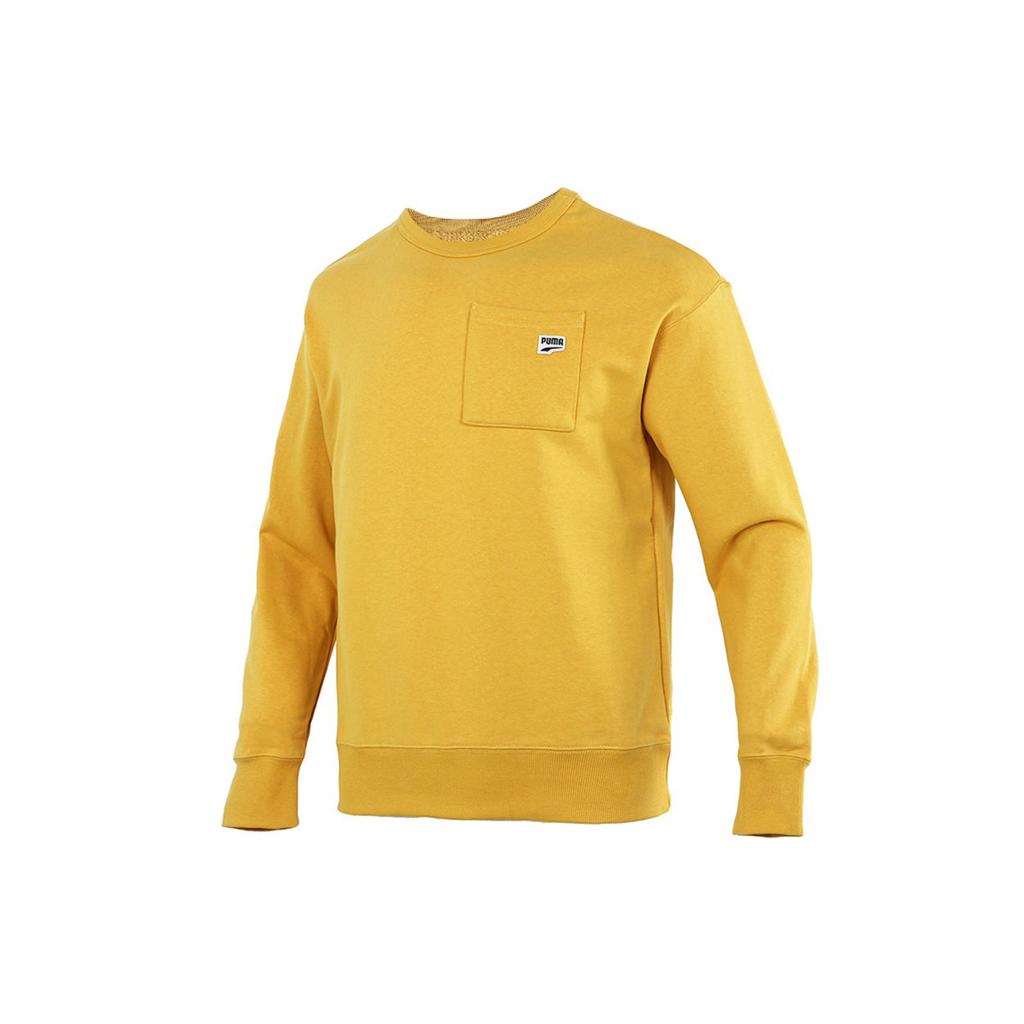 Puma Pocket Logo Knit Crew Neck Sweater Men Sweatshirt Yellow 533036-37