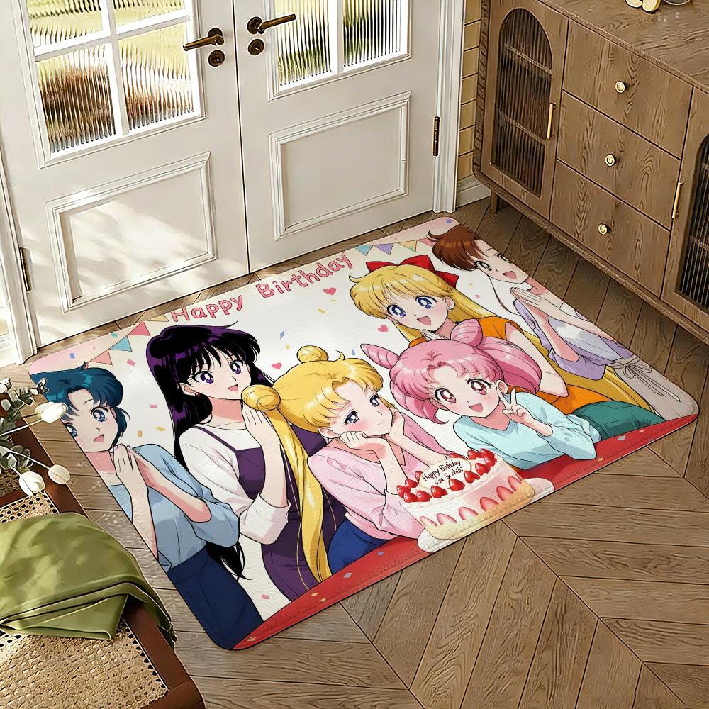 Cartoon Anime Girl Sailors Moons Floor Mat Soft Thickened Absorbent Non-Slip Bedroom Living Room Door Mat Home Flannel Rugs