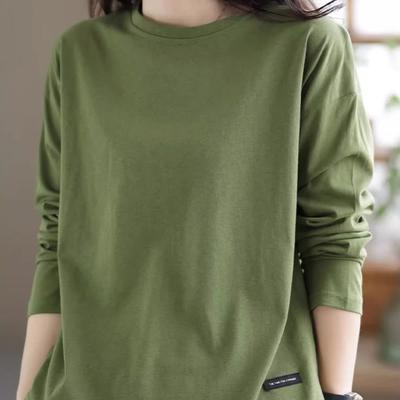Vintage Solid Color Hollowed-out Undershirt Women's Fall Winter New Style Casual Long Sleeve Loose T-Shirt Women's Top Trendy
