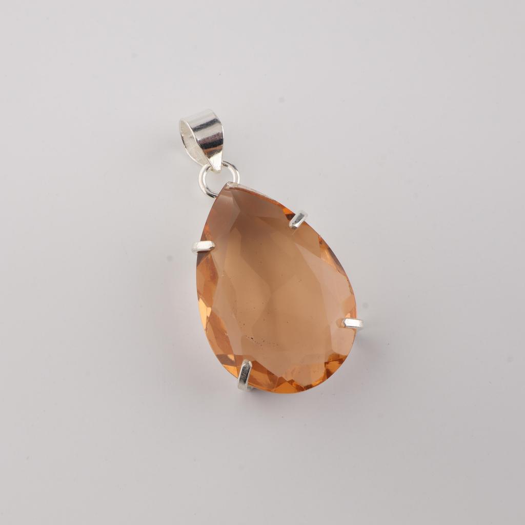Natürlicher Champagner-Quarz Edelstein Silber Anhänger 1,60" , Handgefertigter 925er Sterlingsilber Damenschmuck, Partywear Quarz Anhänger PP-67-3