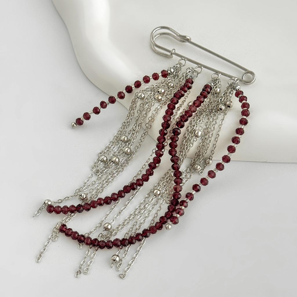 Ingemark Trendy Acrylic Beads Pendant Brooch for Women Vintage Silver Color Metal Tassel Dress Suit Collar Pins Clip New Jewelry