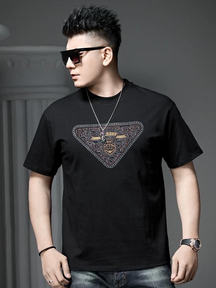 European Goods Fashion Brand High end Hot Drilling Print Short sleeve T-shirt Men's 2025 New Summer Loose Casual Half Sleeve T-shirt