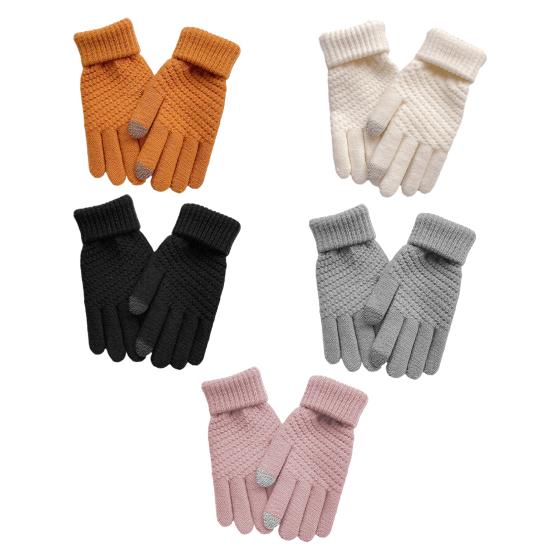 Gestrickte Touchscreen-Handschuhe Einfarbig Dehnbar Warme Handschuhe mit Rippbündchen Unisex Verdickte Winterstrickhandschuhe
