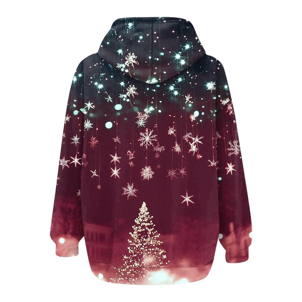 Ladies Fashion Casual Christmas Print Sweatshirt  Winter Long Sleeve Cardigan Jacket With Pocket Zipper Hoodie Jacket