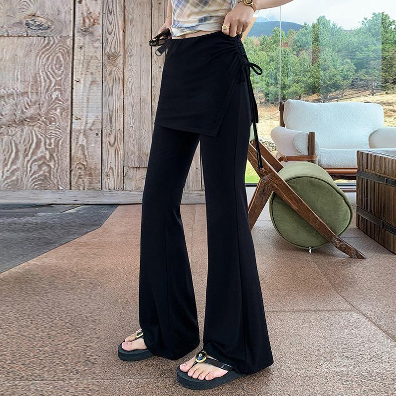 

2026 Spring/Summer Maternity Micro-Flare Ruffle Drawstring Pants for Women 2XL чорний