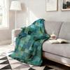 Soft And Warm Blue Green Geometric Patchwork Flannel Blanket, Lightweight for All Seasons