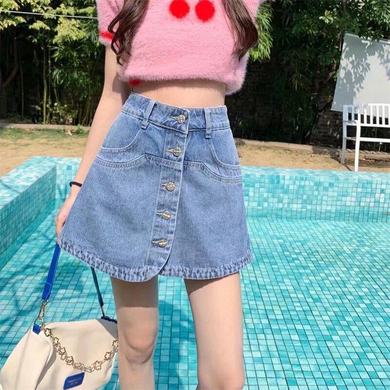 Summer fashion versatile high waist denim short skirt a-word skirt fake two-piece trouser skirt thin casual shorts skirt women