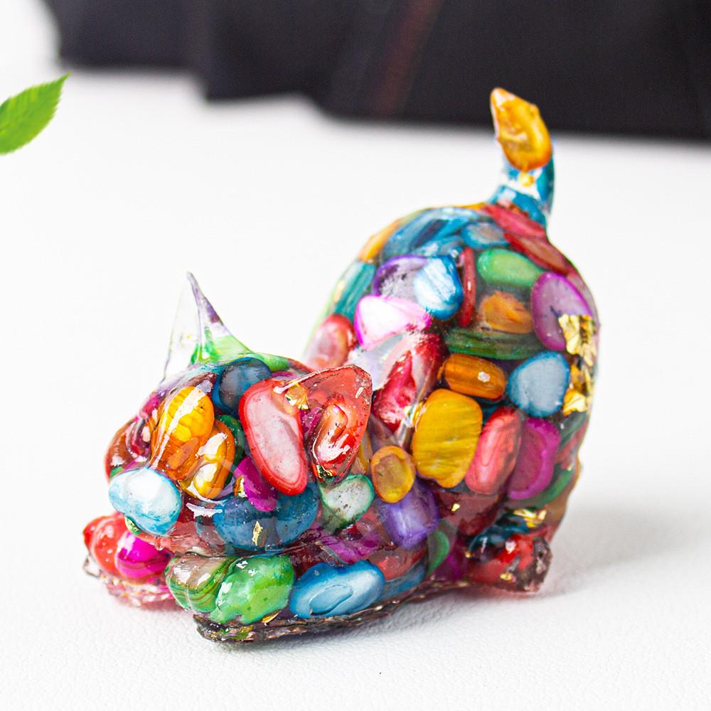 Crystal Resin Cat Figurine With Bright Colors For Home Office Decor And Gift Ideas