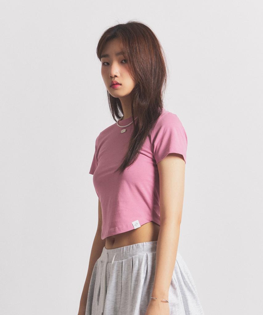 NEALIZE Round Semi Crop T-Shirt Pink