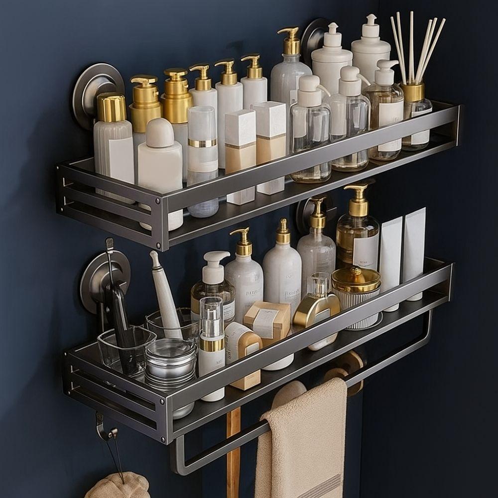 Space Aluminium Wall Shower Shampoo Rack Punch Free Wall Hanging Storage Rack  Kitchen